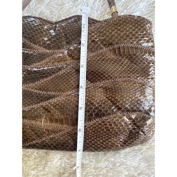 Vintage 70s Sylvia Snakeskin Convertible Clutch Shoulder Bag Brown 11"x7" - Picture 8 of 9
